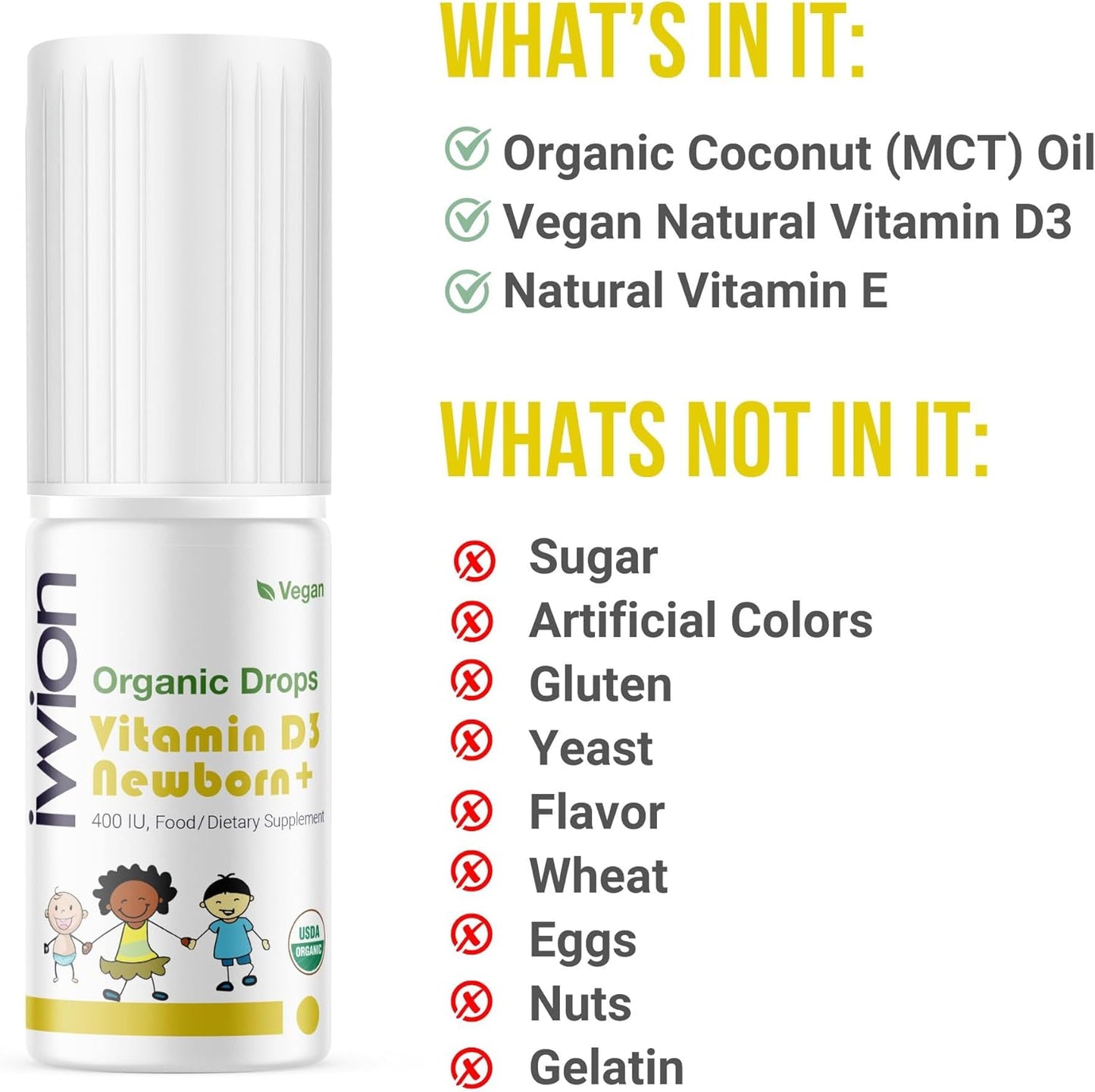 Organic Vegan Baby Vitamin D3 Drops 400 IU (10 µg) – 2 Pack , Infants & Toddlers