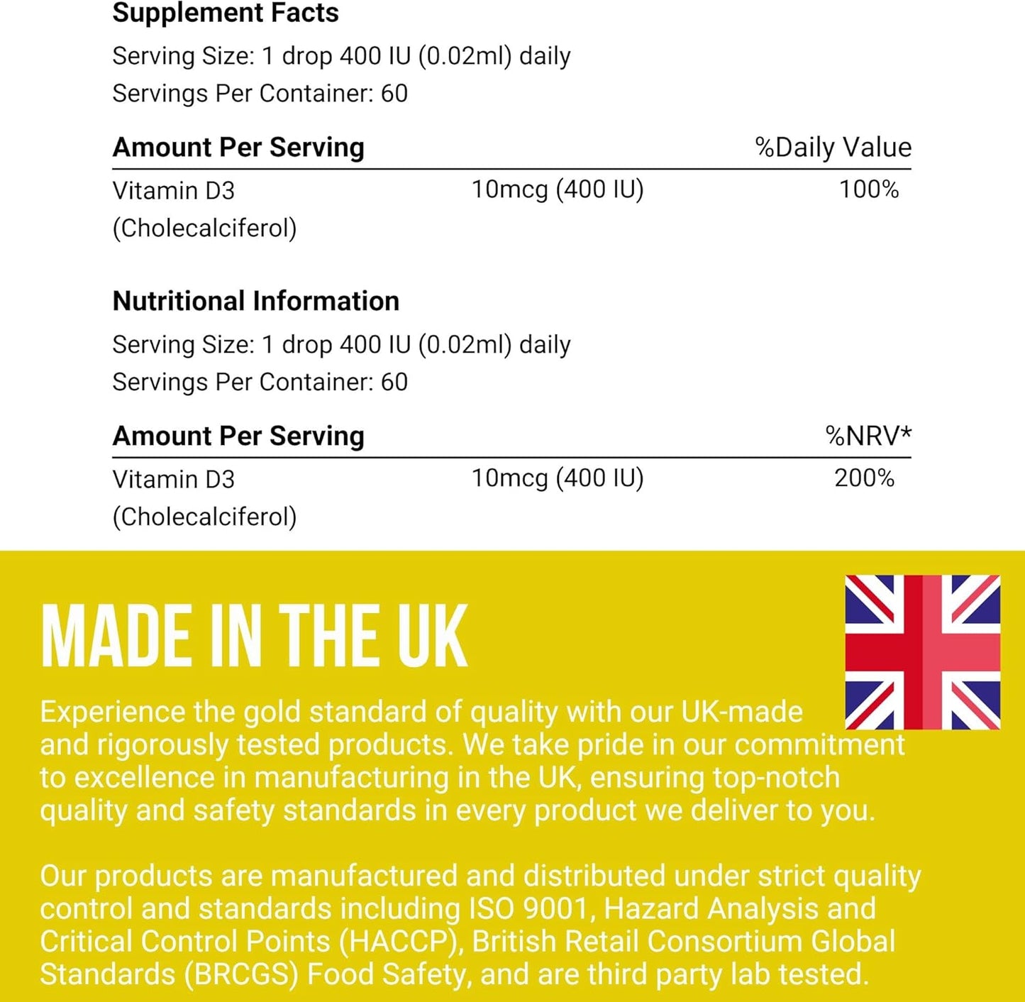 Organic Vegan Baby Vitamin D3 Drops 400 IU (10 µg) – 2 Pack , Infants & Toddlers