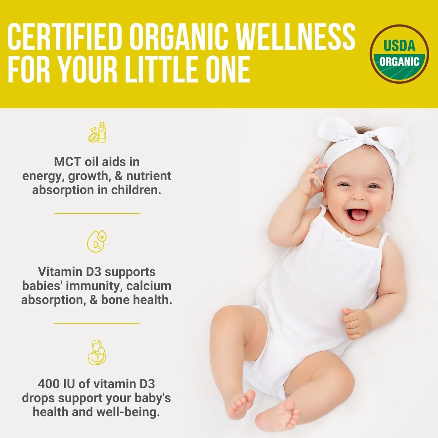 Organic Vegan Baby Vitamin D3 Drops 400 IU (10 µg) – 2 Pack , Infants & Toddlers