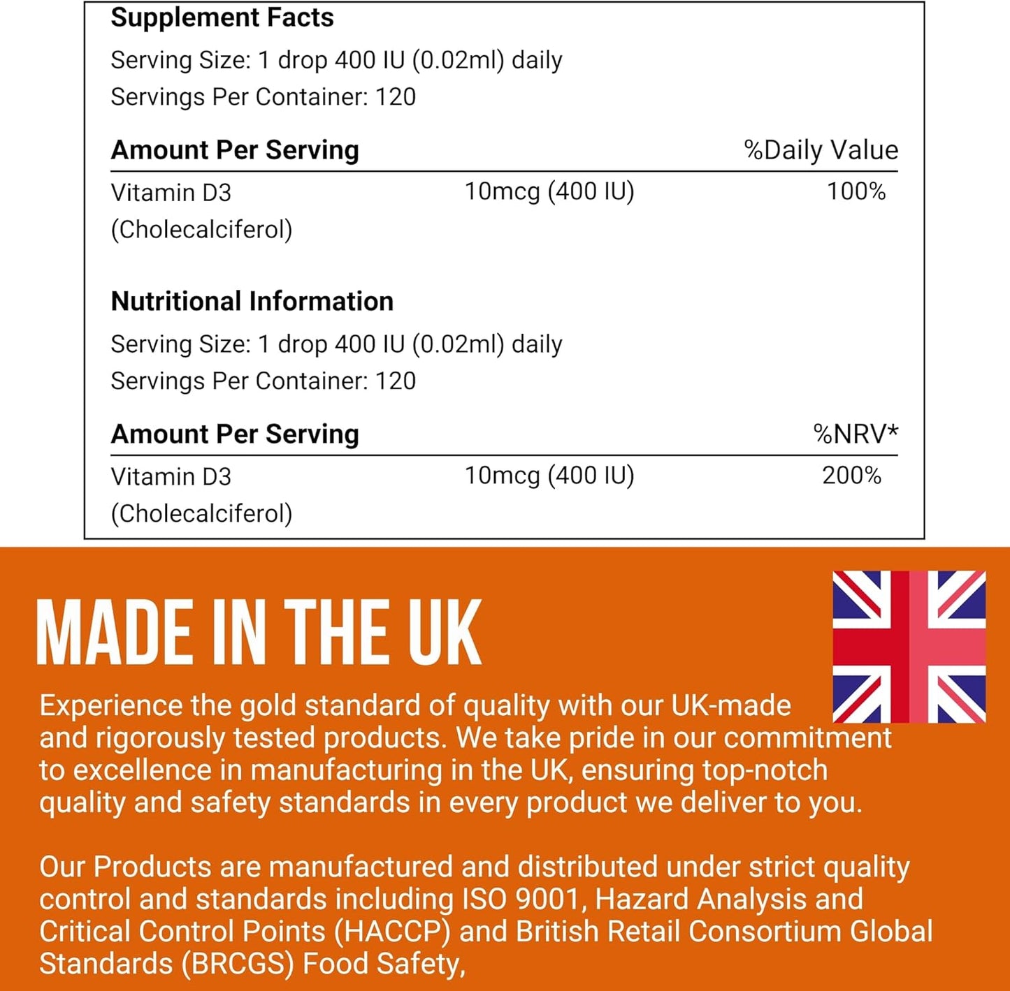 Organic Vegan Baby Vitamin D3 Drops 400IU, 120 Drops – Infants & Toddlers