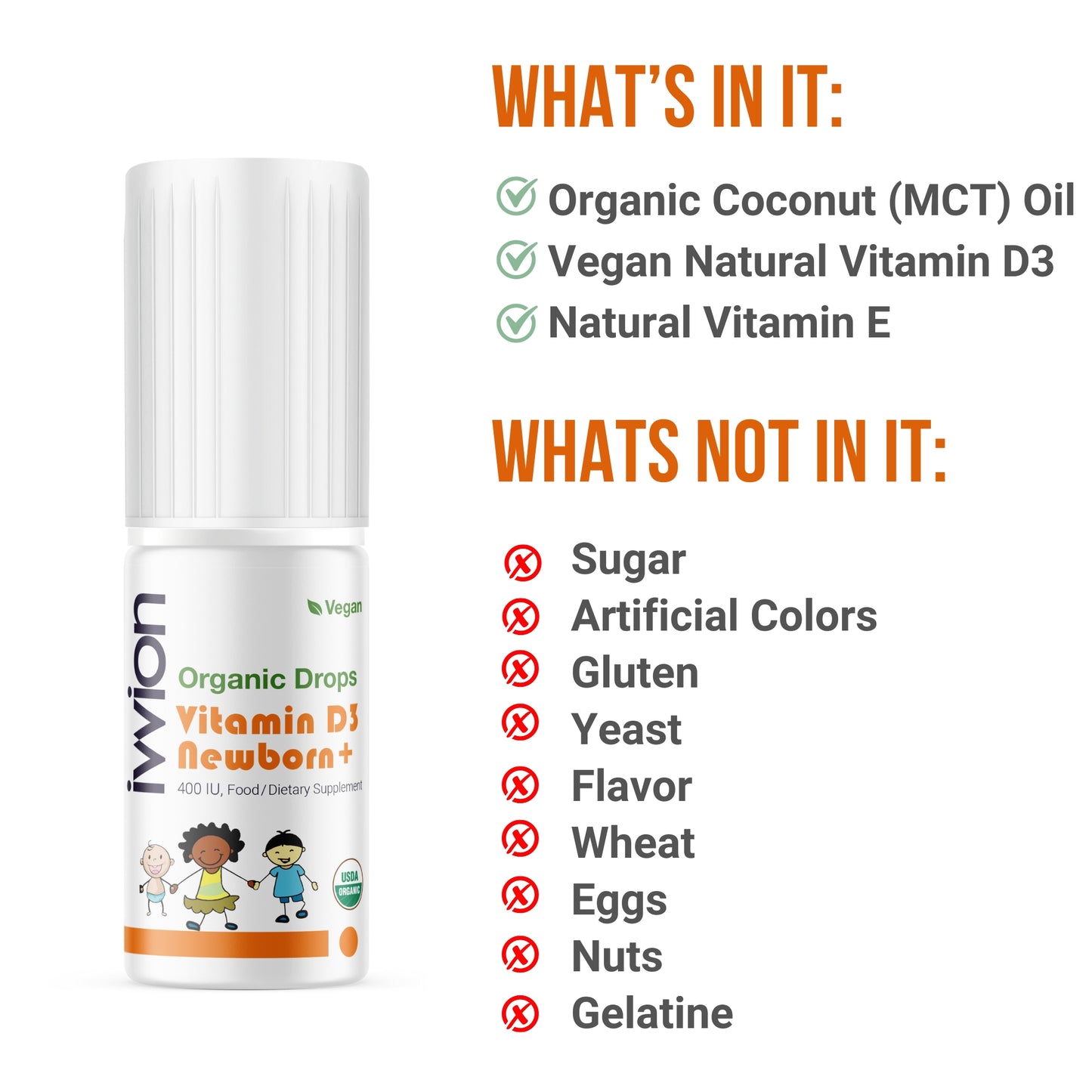 Organic Vegan Baby Vitamin D3 Drops 400IU, 120 Drops – Infants & Toddlers