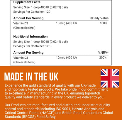Organic Vegan Baby Vitamin D3 Drops 400IU, 120 Drops – Infants & Toddlers