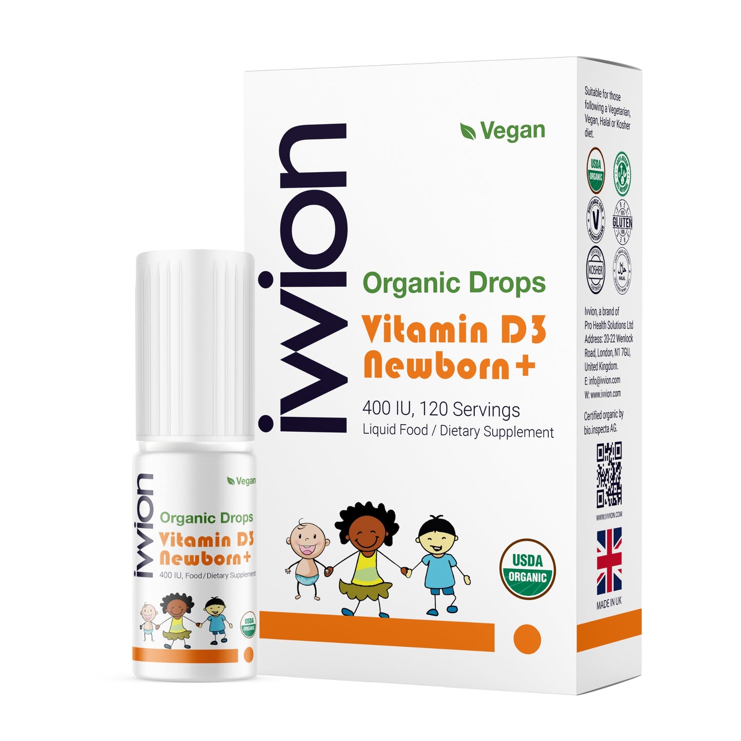 Organic Vegan Baby Vitamin D3 Drops 400IU, 120 Drops – Infants & Toddlers