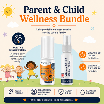 Parent & Child Wellness Bundle | Vegan Vitamin D3 Drops for Children + Vitamin D3 & K2 Spray for Adults