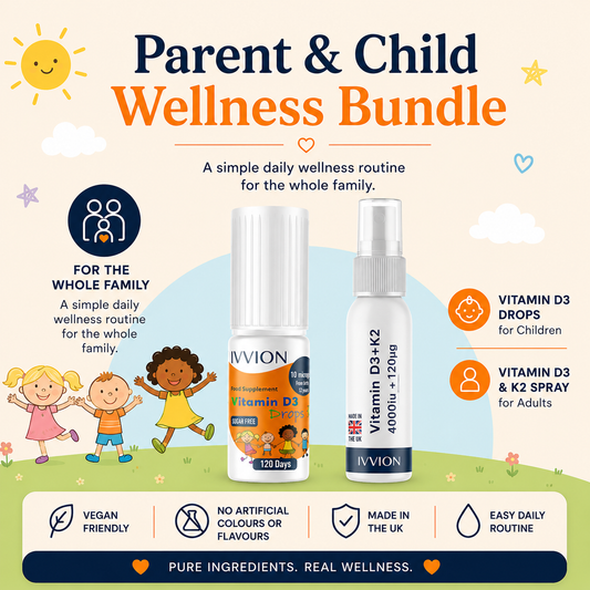 Parent & Child Wellness Bundle | Vegan Vitamin D3 Drops for Children + Vitamin D3 & K2 Spray for Adults