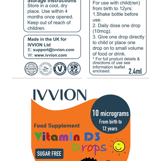 Vegan Baby Vitamin D3 Drops - Developed for NHS Scotland - label, ingredients and nutrition