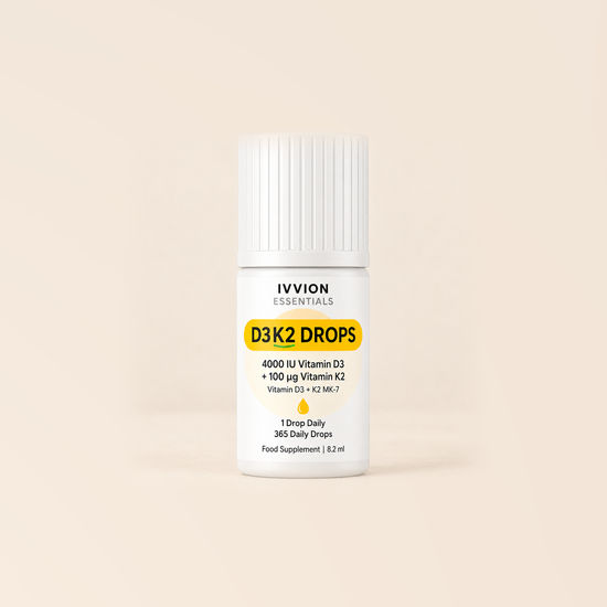 IVVION Essentials D3K2 Drops bottle, 4000 IU vitamin D3 and 100 µg vitamin K2