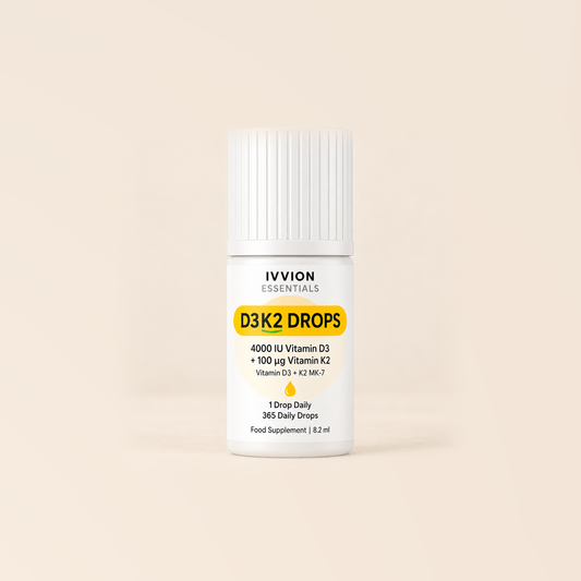 IVVION Essentials D3K2 Drops bottle, 4000 IU vitamin D3 and 100 µg vitamin K2