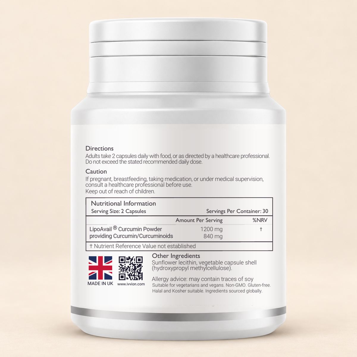 Liposomal Curcumin directions, nutritional information and ingredients