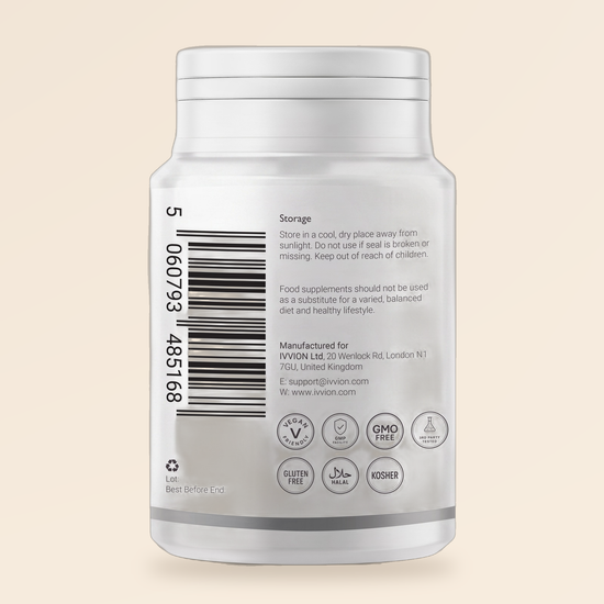 Liposomal Vitamin C back label, storage and manufacturer details