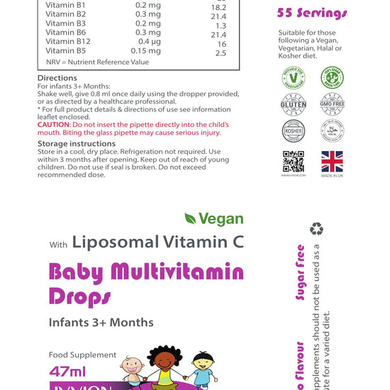 Vegan Multivitamin Drops for Infants & Kids - label, ingredients and nutrition